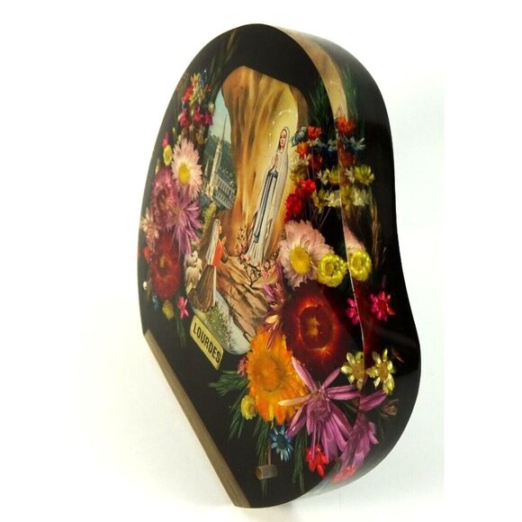 Vintage Our Lady of Lourdes Tabletop Clear Acrylic or Lucite Floral Shrine - Picture 2 of 15